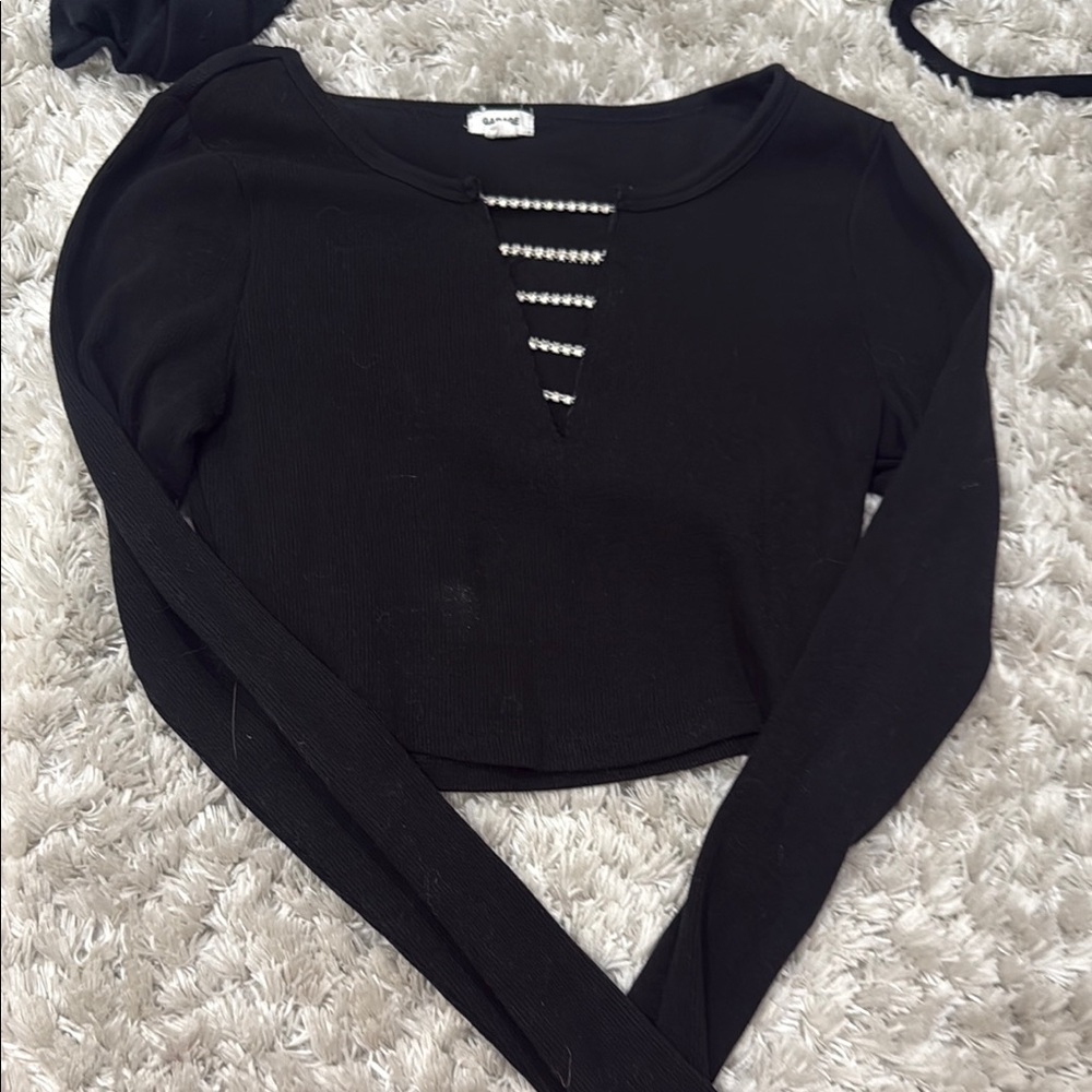 Garage Black Strappy Long Sleeve Blouse